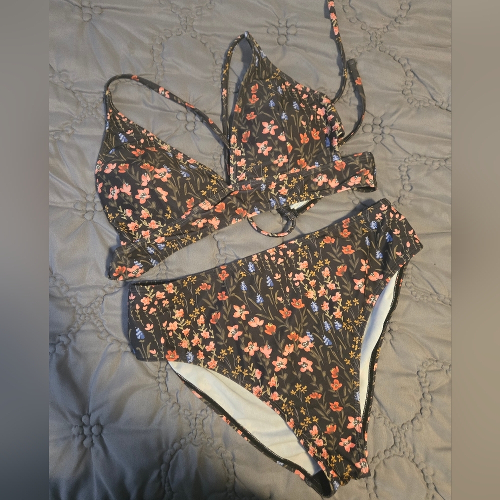 Floral Black Two Piece Swimsuit